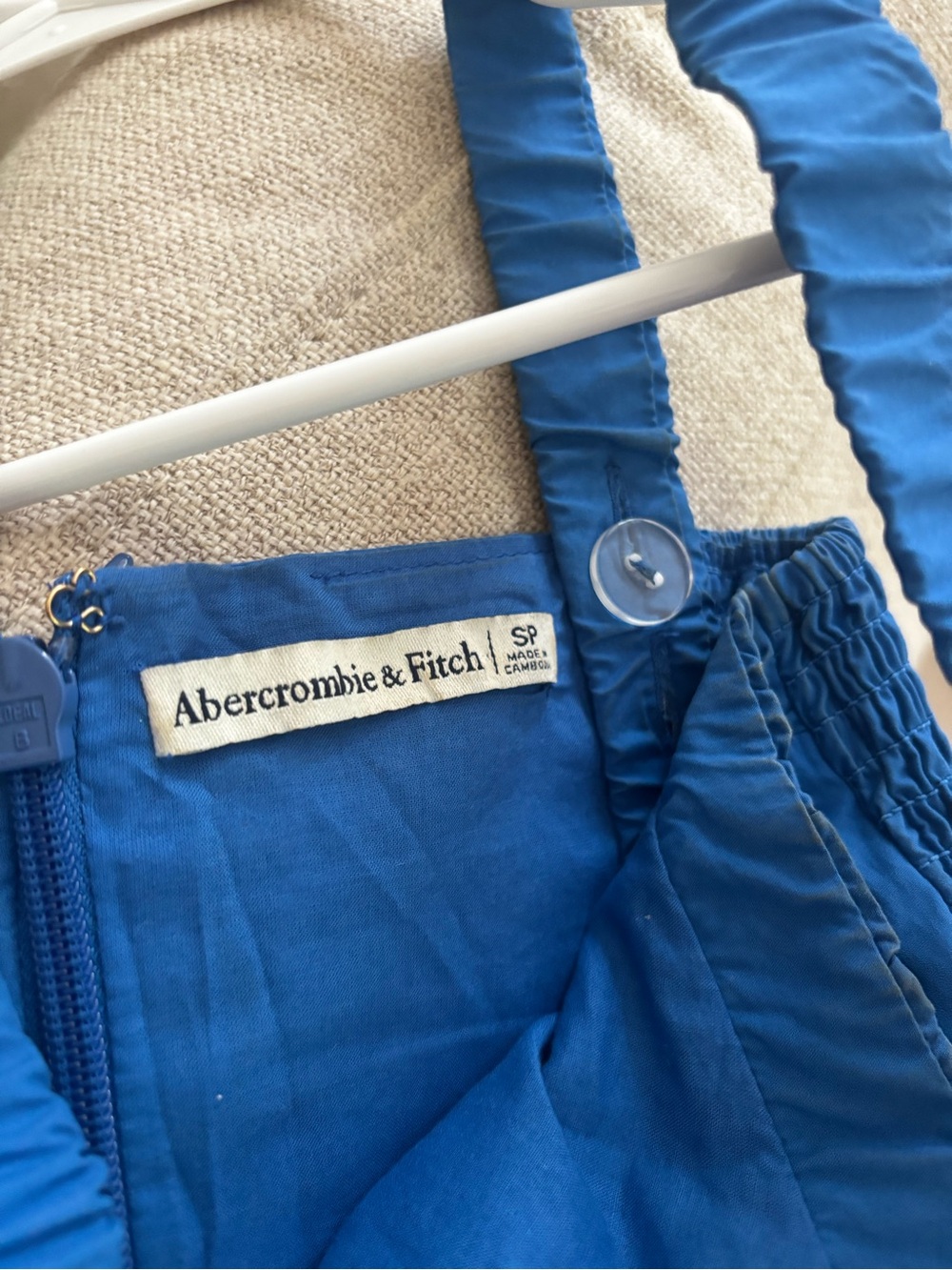 Abercrombie Blue Ruched Neckline Dipped Waist Midi Dress 100% Cotton Small P - Picture 9 of 9